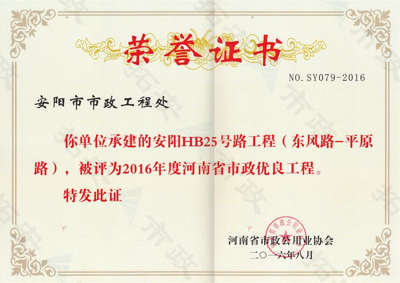 HB25號路(東風(fēng)路-平原路)工程省優(yōu)